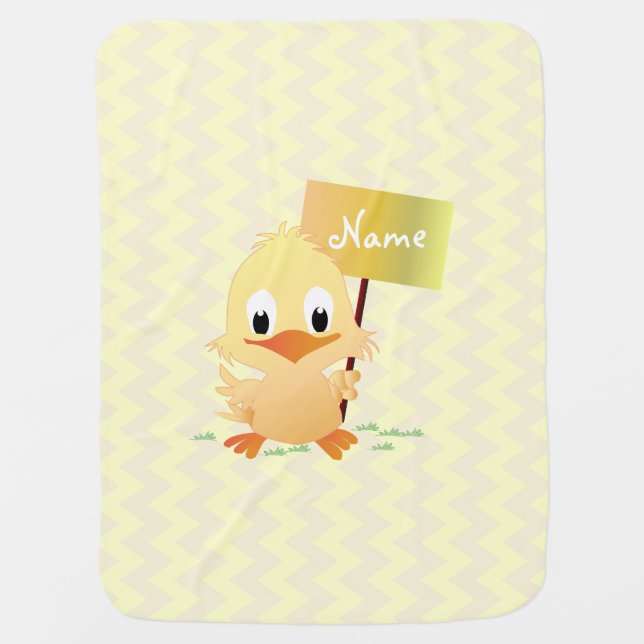 Cute Little Yellow Chick Zigzag Personalized Receiving Blanket (Front)