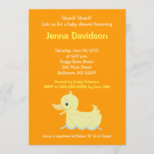 Cute Little Yellow Duck Baby Shower Invitation