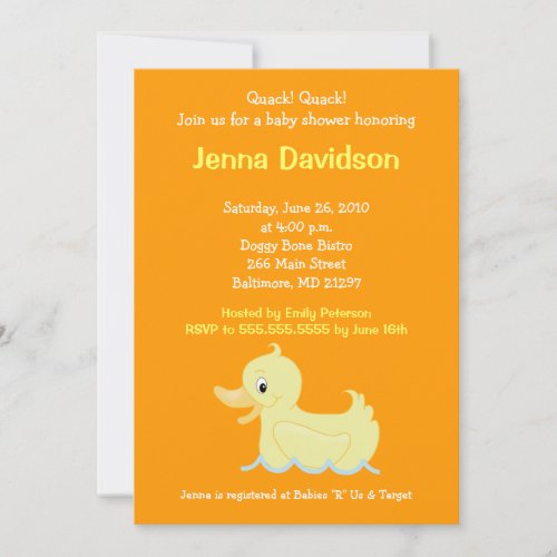 Cute Little Yellow Duck Baby Shower Invitation