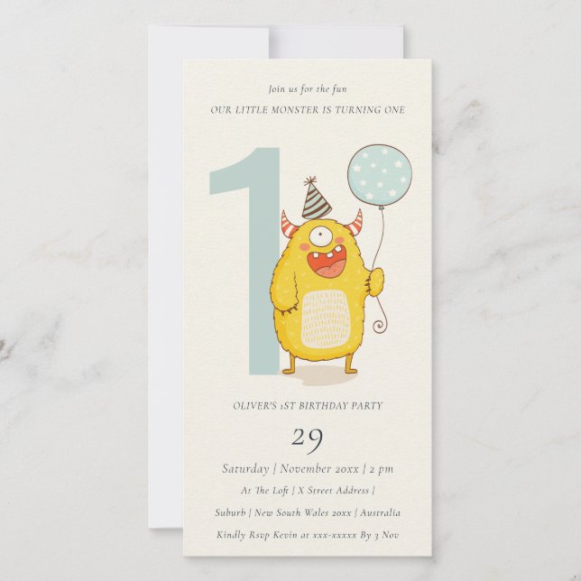 Cute Little Yellow Monster Any Age Birthday Invite (Front)
