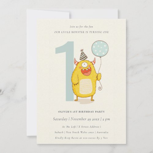 Cute Little Yellow Monster Any Age Birthday Invite