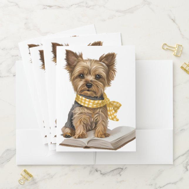 CUTE LITTLE YORKSHIRE TERRIER DOG WITH BOOK POCKET FOLDER (In Situ)