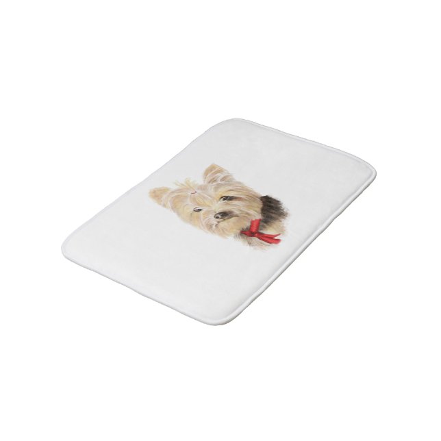 Cute Little Yorkshire Terrier Yorkie Dog Bath Mat (Angled)