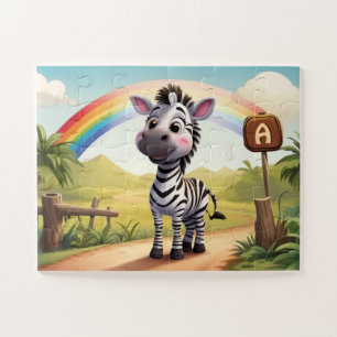 Cute Little Zebra and Rainbow Personalized Jigsaw Puzzle