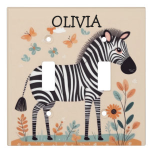 Cute Little Zebra with Flowers and Butterflies Light Switch Cover
