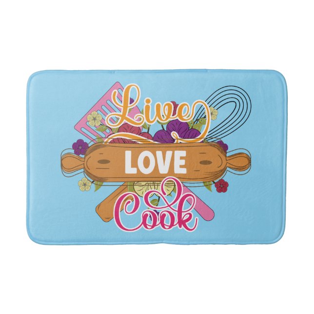 Cute live love cook word art kitchen  bath mat (Front)