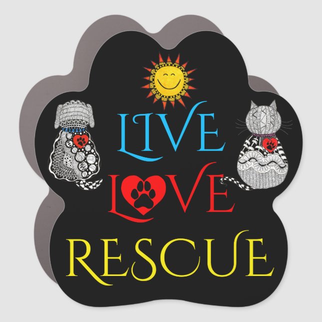Cute Live Love Rescue Dog and Cat Car Magnet (Front)