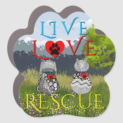 Cute Live Love Rescue Dog and Cat Car Magnet