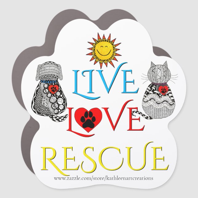 Cute Live Love Rescue Dog and Cat Car Magnet (Front)