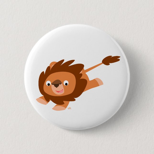 Cute Lively Cartoon Lion Button Badge (Front)