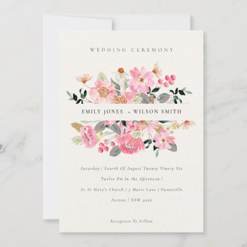 Cute Lively Pink Watercolor Floral Wedding Invite