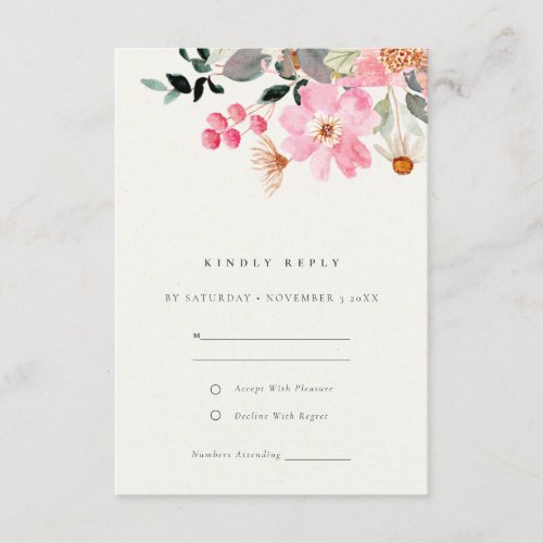 Cute Lively Pink Watercolor Floral Wedding RSVP Enclosure Card