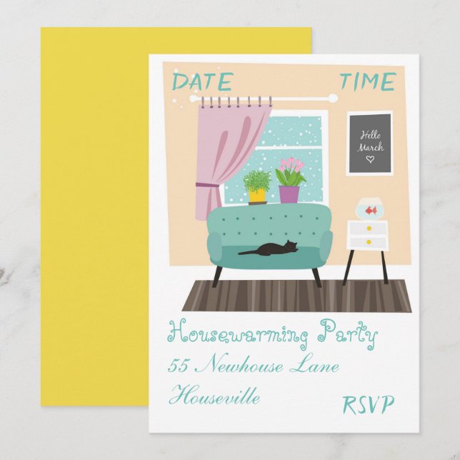 Cute living room illustration housewarming Party Invitation (Front/Back)