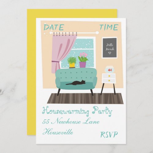 Cute living room illustration housewarming Party Invitation