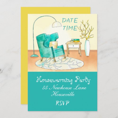 Cute living room illustration housewarming Party Invitation