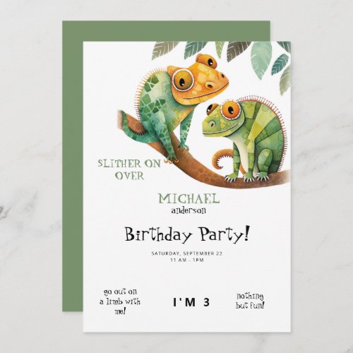 Cute Lizard Boy Birthday Party Invitation