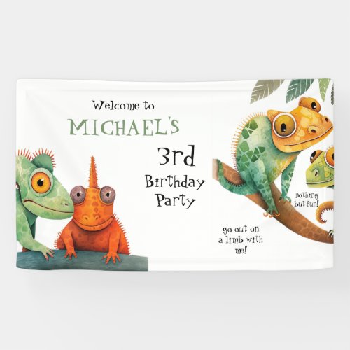 Cute Lizard Boy Birthday Party Welcome Banner