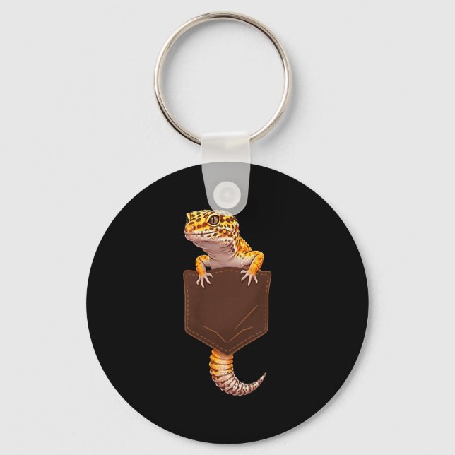 Cute Lizard Reptile Leopard Gecko Pocket Funny Men Keychain (Front)