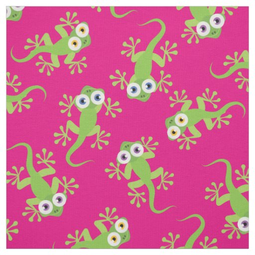 Cute Lizards Kids Gecko Cartoon Pink Girls Fabric
