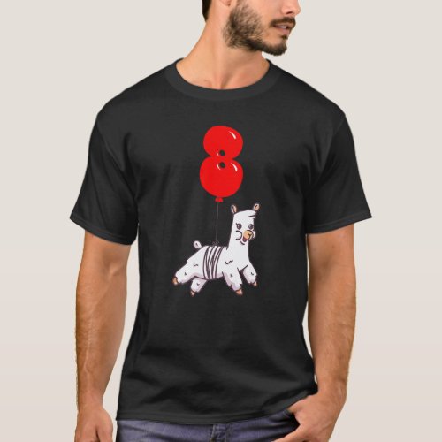 Cute Llama 8th Birthday Kids Balloon Party T-Shirt