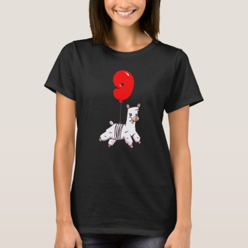 Cute Llama 9th Birthday Kids Balloon Party T-Shirt