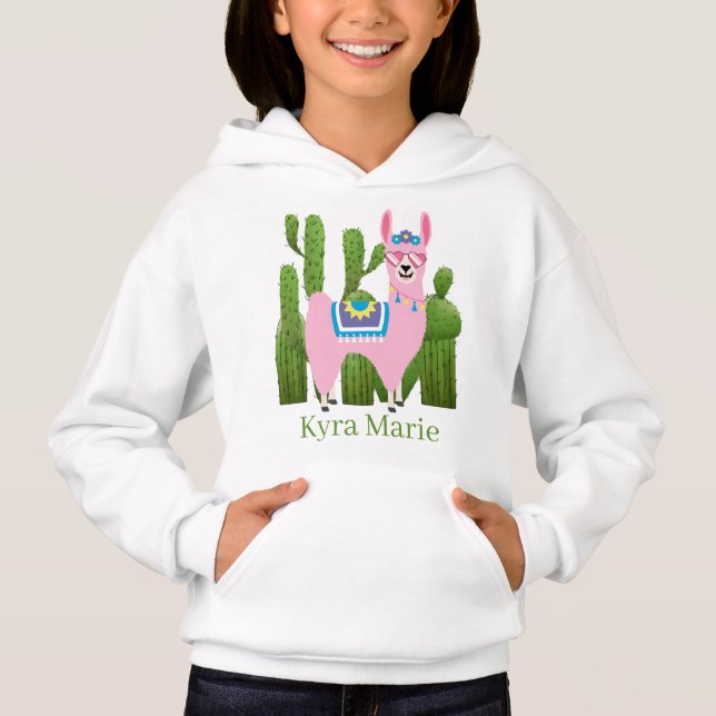 cute llama add name girls hoodie (Front)