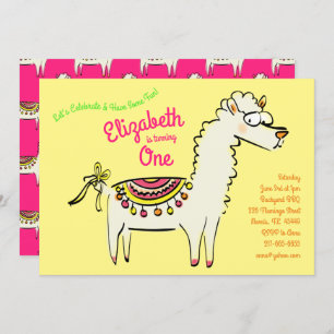 Cute Llama Alpaca 1st Birthday Party Kids Invitation