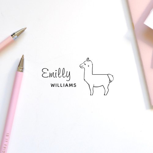 Cute Llama Alpaca Animal Personalized Kids Name  Self_inking Stamp