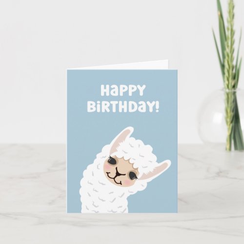 Cute LlamaAlpaca Blue Birthday Card
