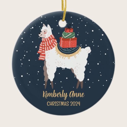 Cute Llama Alpaca Christmas Snowy Winter Holiday Ceramic Ornament Cute Llama Alpaca Christmas Snowy Winter Holiday Ceramic Ornament