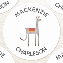Cute Llama Alpaca Custom Name Classic Round Sticker