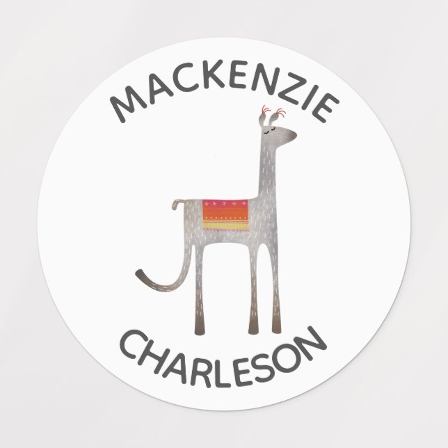 Cute Llama Alpaca Custom Name Kids' Labels (Design 1)