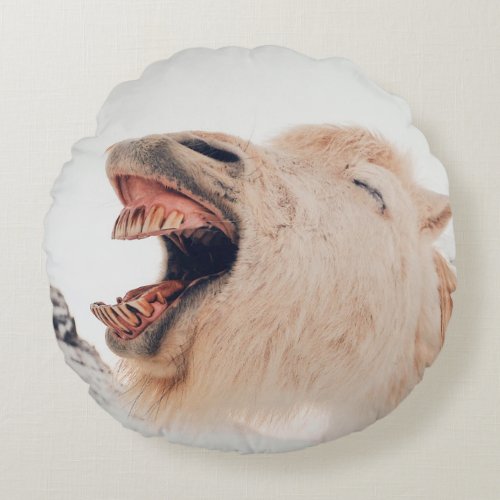 CUTE LLAMA ALPACA LAUGHING ROUND PILLOW