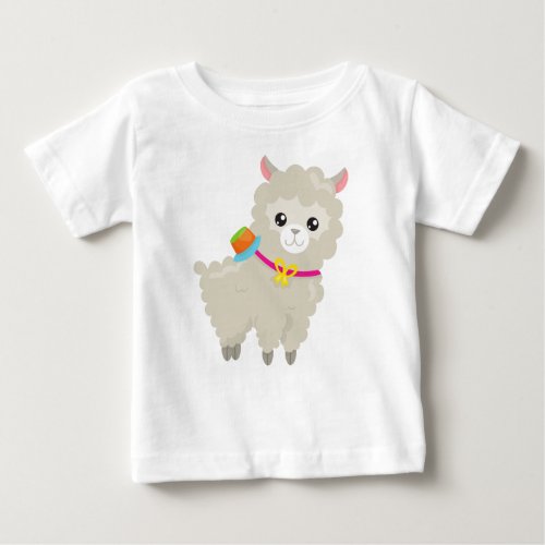 Cute Llama Alpaca Little Llama Llama With Hat  Baby T_Shirt