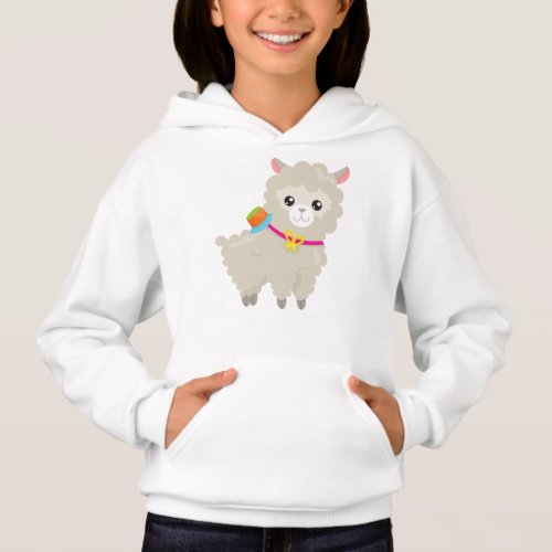 Cute Llama Alpaca Little Llama Llama With Hat  Hoodie