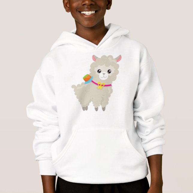 Cute Llama, Alpaca, Little Llama, Llama With Hat  Hoodie (Front)