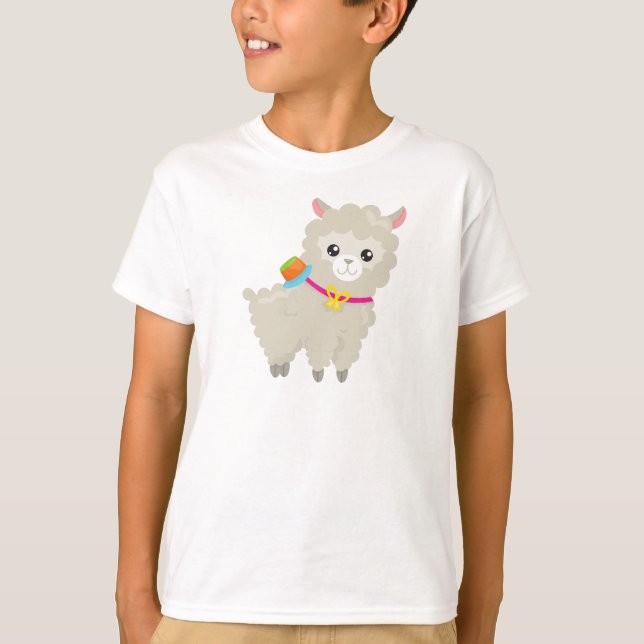 Cute Llama, Alpaca, Little Llama, Llama With Hat  T-Shirt (Front)