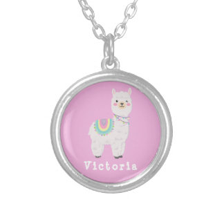 cute llama, alpaca, llama silver plated necklace