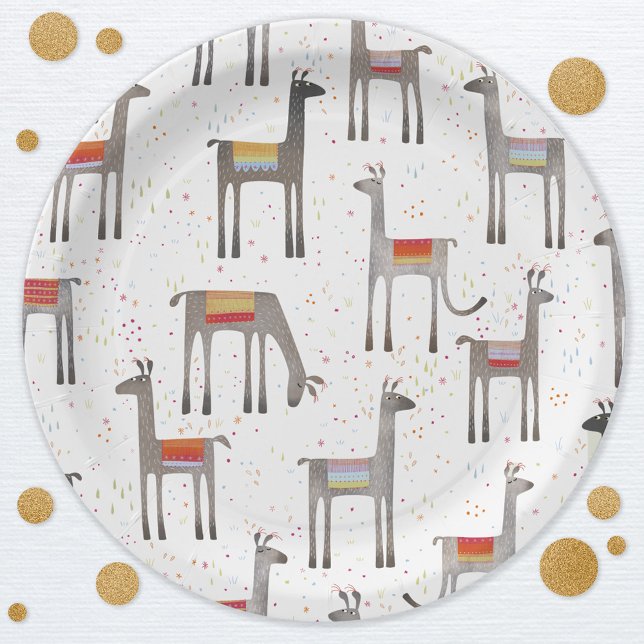 Cute Llama Alpaca Party Paper Plates (Fun llama pattern party paper plates)
