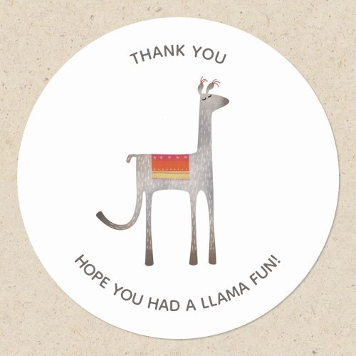 Cute Llama Alpaca Party Thank You Classic Round Sticker