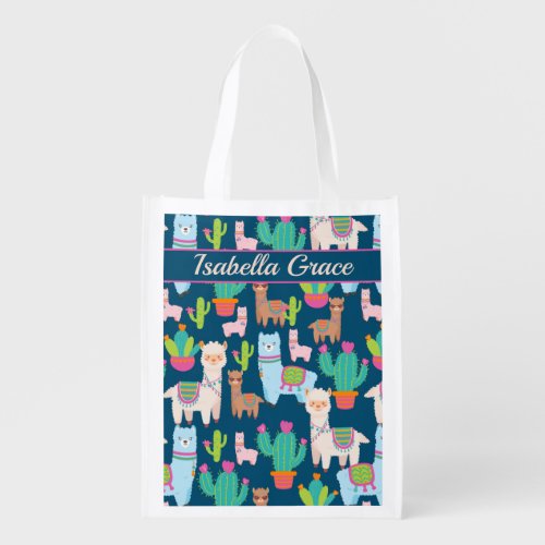 Cute Llama Alpaca Pattern  Grocery Bag