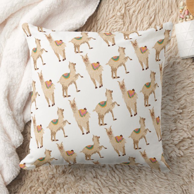 Cute Llama Alpaca Pattern Throw Pillow (Blanket)