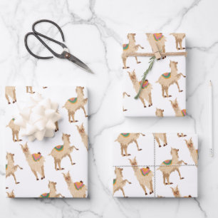 Cute Llama Alpaca Pattern Wrapping Paper Sheets