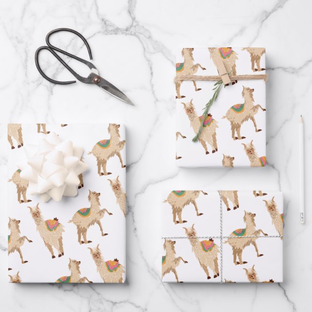 Cute Llama Alpaca Pattern Wrapping Paper Sheets (Front)