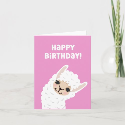 Cute LlamaAlpaca Pink Birthday Card
