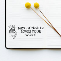 Cute Llama Alpaca Teacher's Name Loves Your Work Self-inking Stamp