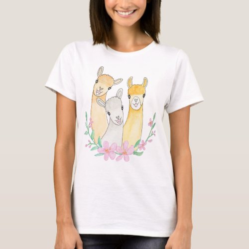 Cute Llama Alpaca Watercolor Art Graphic   T_Shirt