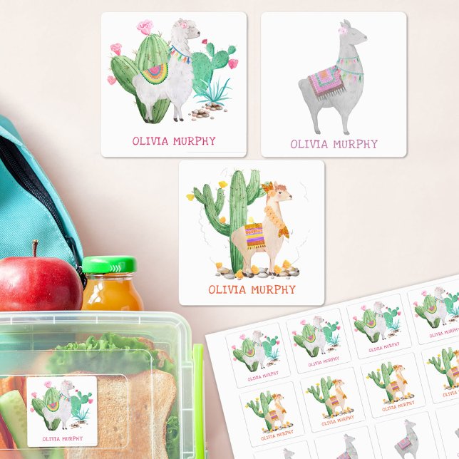 Cute Llama and Cactus Girls Name Waterproof Kids' Labels (Creator Uploaded)