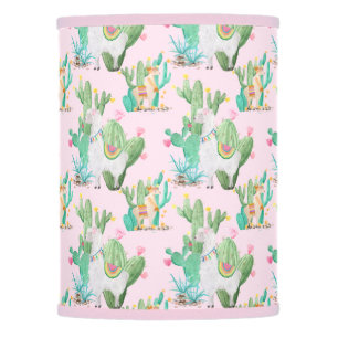 Cute Llama and Cactus Pattern - Pastel Pink Lamp Shade