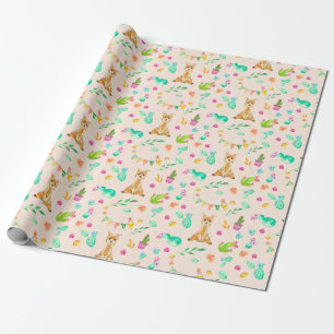 Cute Llama and Cactus Pattern Wrapping Paper
